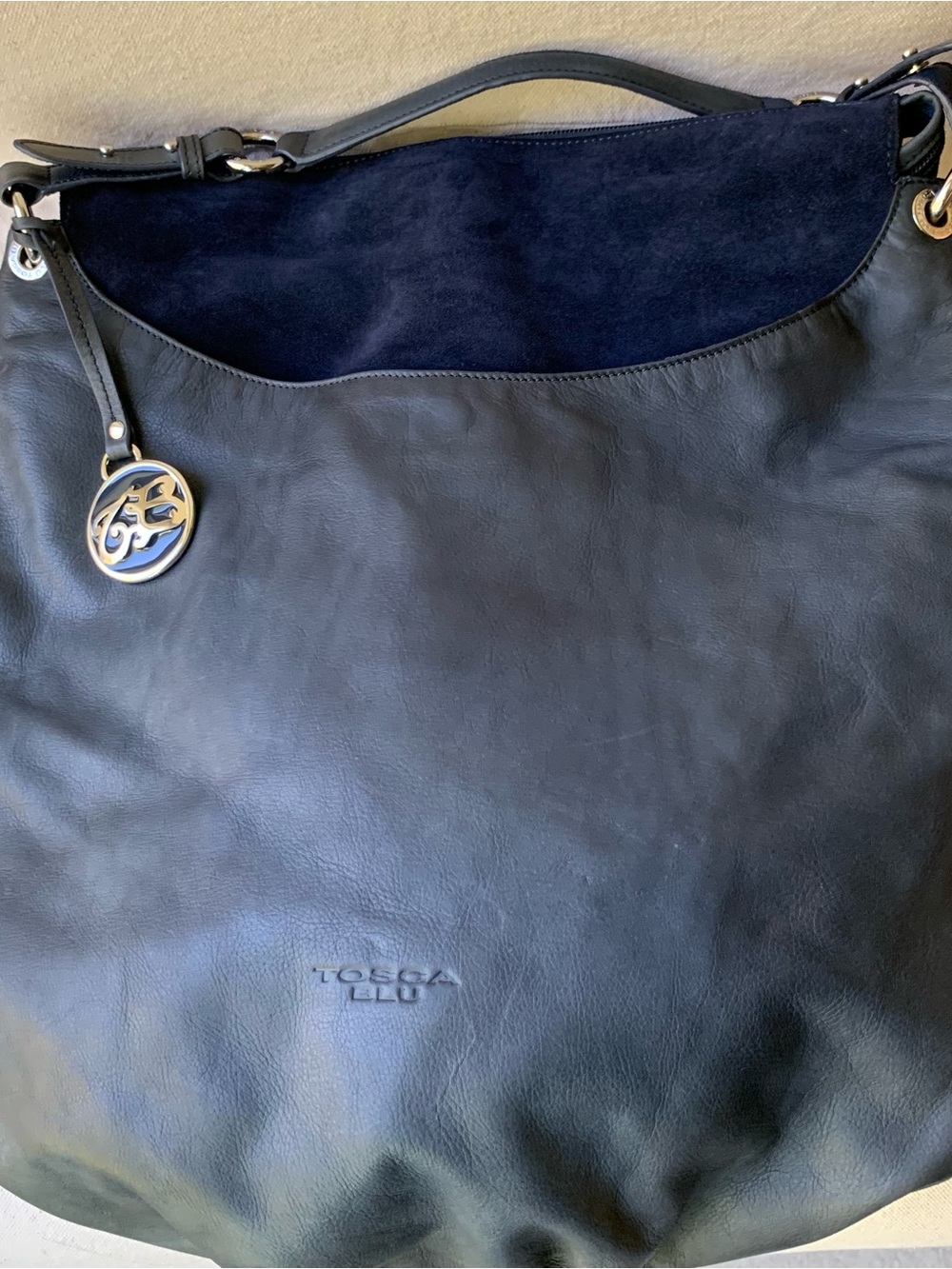 TOSCA BLU Italy Leather Bovine GreenBlue Suede Blue Shoulder Bag with dust bag